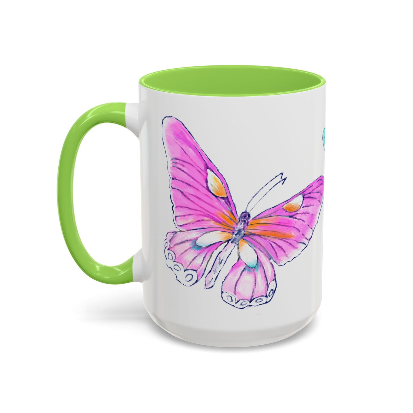 Butterfly Swing, Inside Green Colorful Mugs, Main Butterfly Pink(11oz, 15oz)