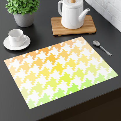Houndstooth Fun , Cotton Twill Placemat, Orange/Yellow, Creamy White Fabric Background