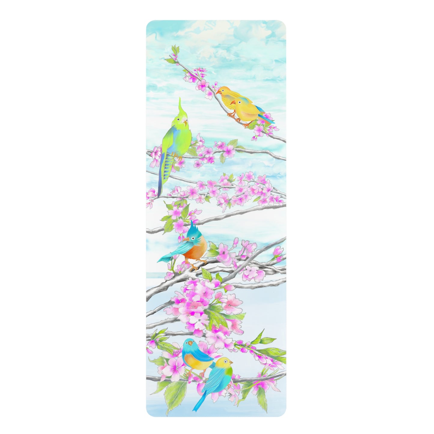 Rubber Yoga Mat Cherry Blossoms and Jolly Birds