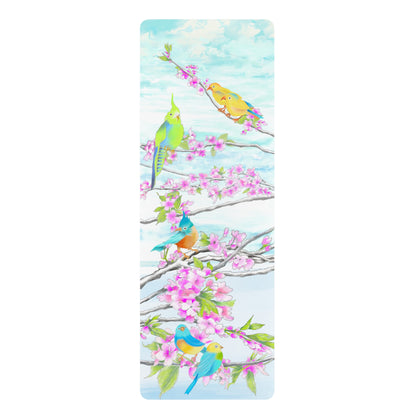 Rubber Yoga Mat Cherry Blossoms and Jolly Birds