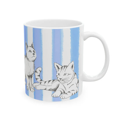 Kitty Fun Mug with Periwinkle Blue Stripes
