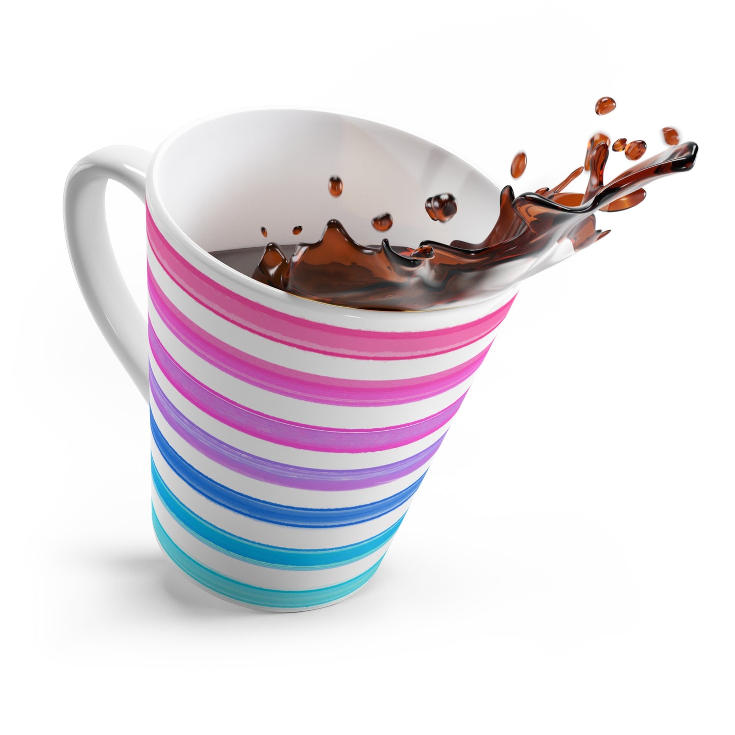 Watercolor Stripes Horizontal Latte Mug, Pink, Blue. Aqua
