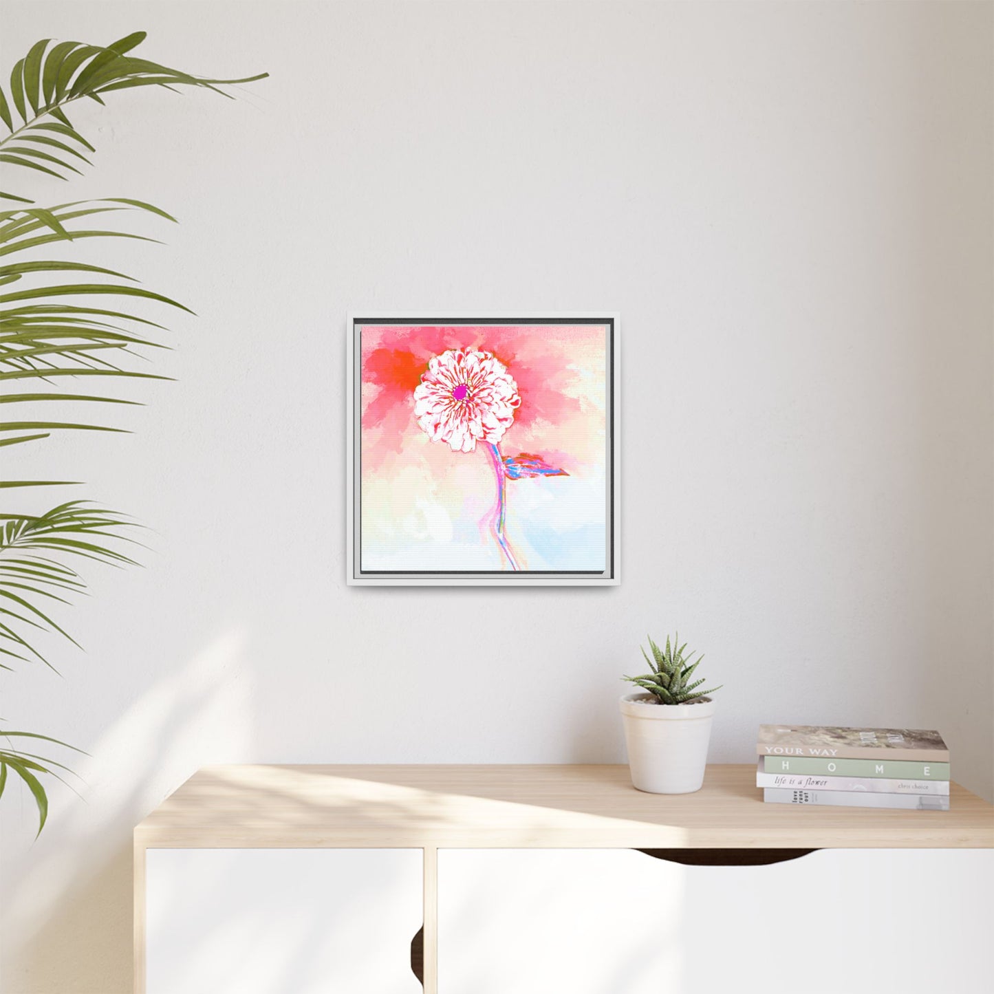 Zinnia Color Splash Matte Canvas Light Red Framed