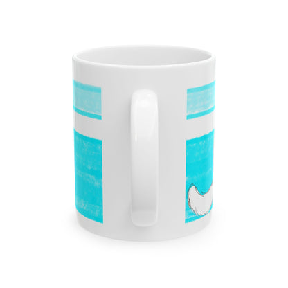 Mega Stripe Kitty Butterfly Flutter Ceramic Mug Aqua