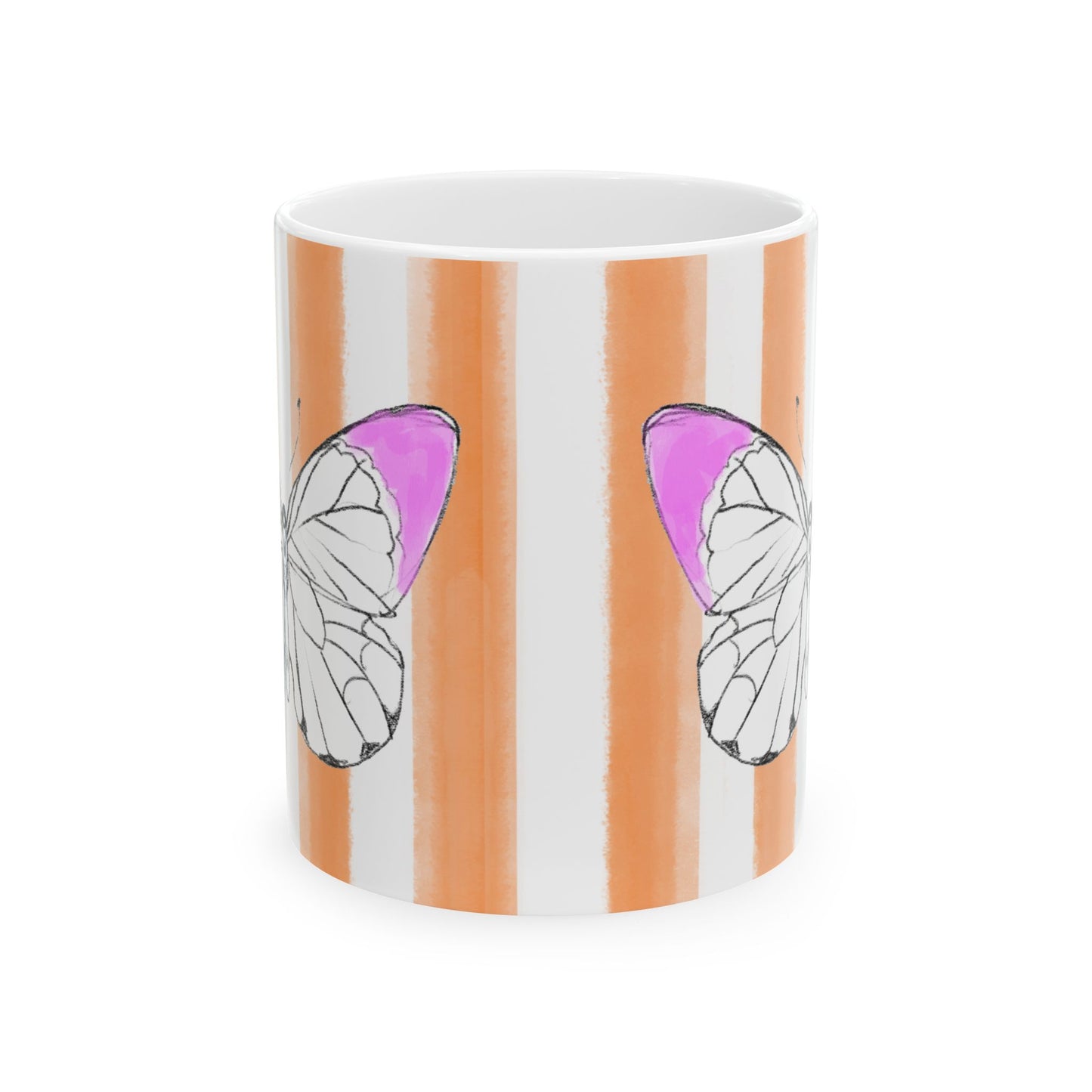 Butterfly Chroma Ceramic Mug in Lavender with Orange Stripes, 11oz