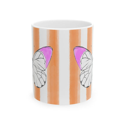 Butterfly Chroma Ceramic Mug in Lavender with Orange Stripes, 11oz