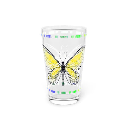 Butterfly Flutterstripe Pint Glass In Yellow, 16oz