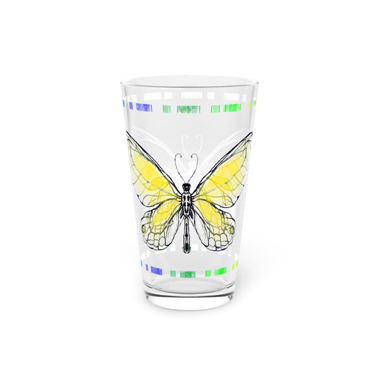 Butterfly Flutterstripe Pint Glass In Yellow, 16oz