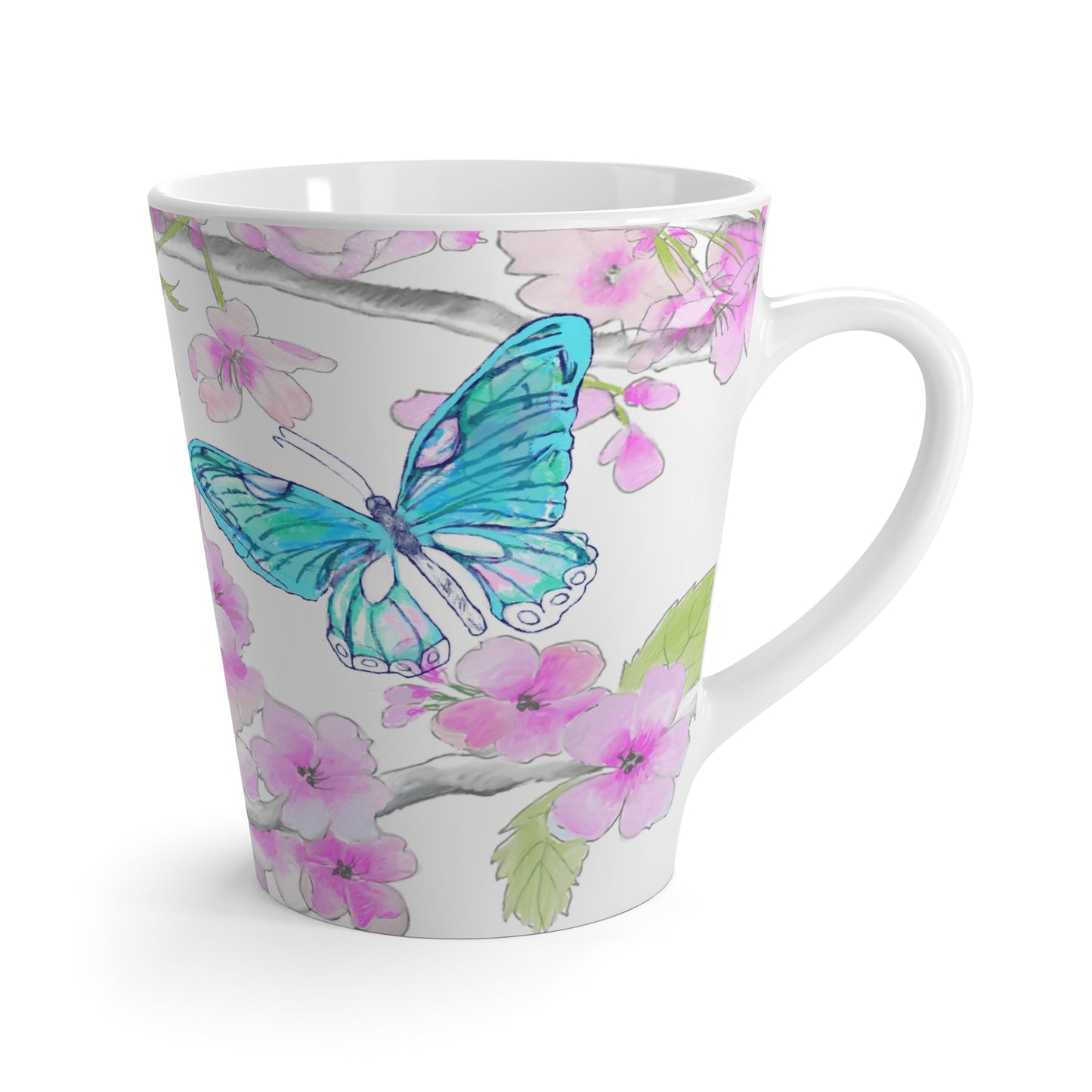 Butterfly Swing Latte Mug Aqua, Pink, Yellow