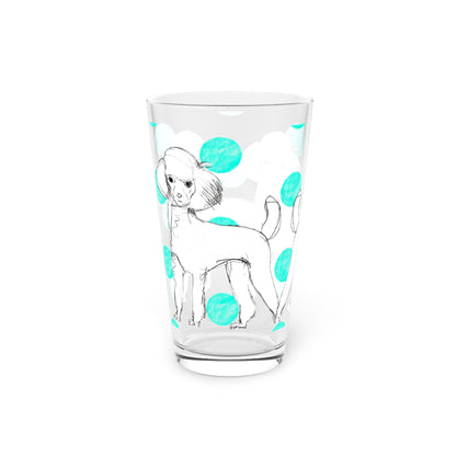 Dogi Fun and Polka Dots Pint Glass in Aqua, Poodle, 16oz
