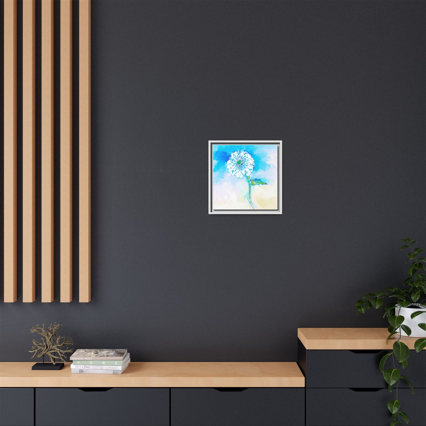 Zinnia Color Splash Matte Canvas Blue Aqua Framed