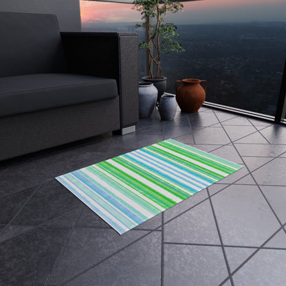 Indoor/Outdoor Rug Watercolor Stripes Blue & Green