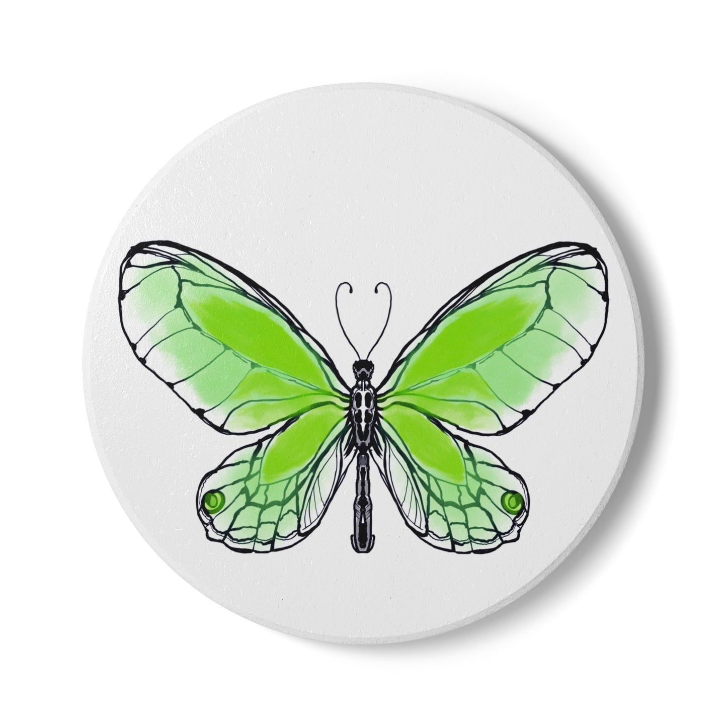 Butterfly Blossom Romp Ceramic Coaster, Green