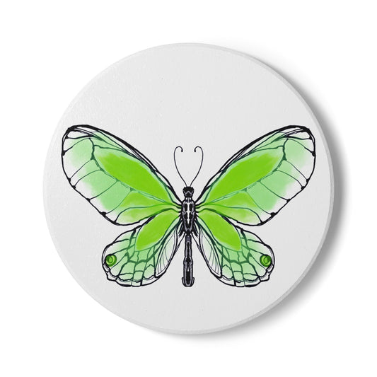Butterfly Blossom Romp Ceramic Coaster, Green