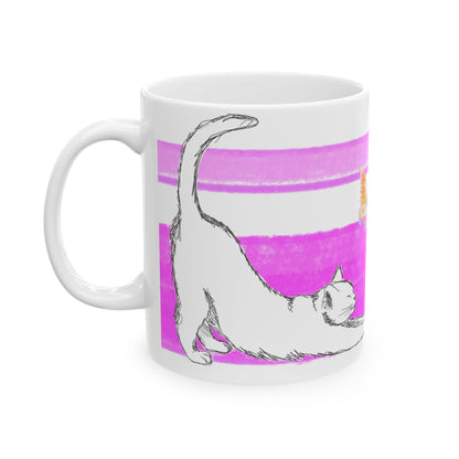 Mega Stripe Kitty Butterfly Flutter Ceramic Mug Purplish Pink