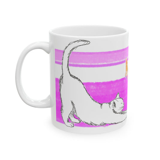 Mega Stripe Kitty Butterfly Flutter Ceramic Mug Purplish Pink