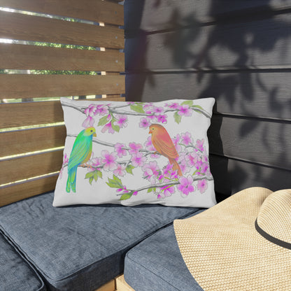 Outdoor Pillows Lumbar Birdies and Cherry Blossoms