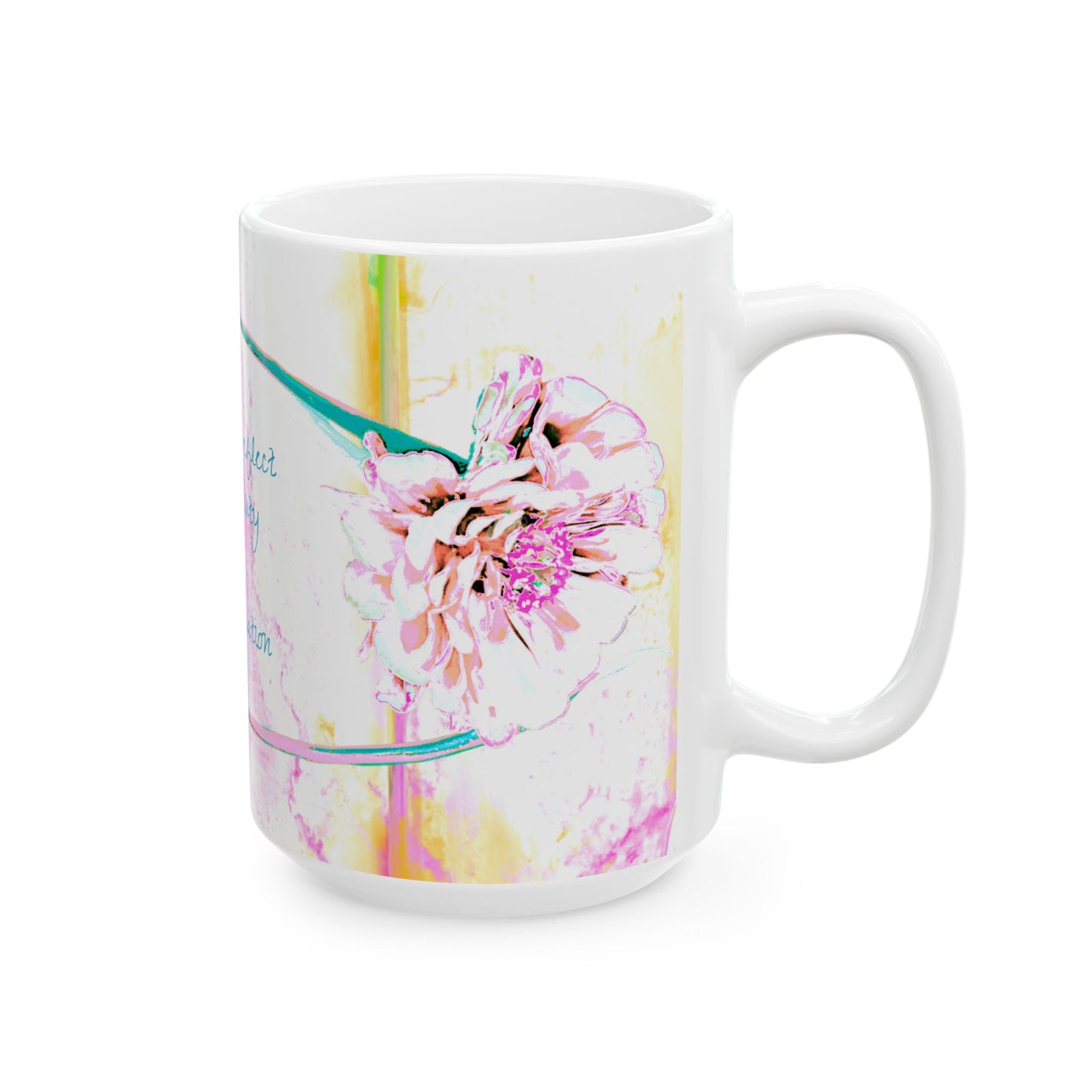 Zinnia Ceramic Mug Raspberry Orange "Flowers reflect the beauty of God's creation"