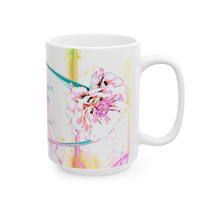 Zinnia Ceramic Mug Raspberry Orange "Flowers reflect the beauty of God's creation"