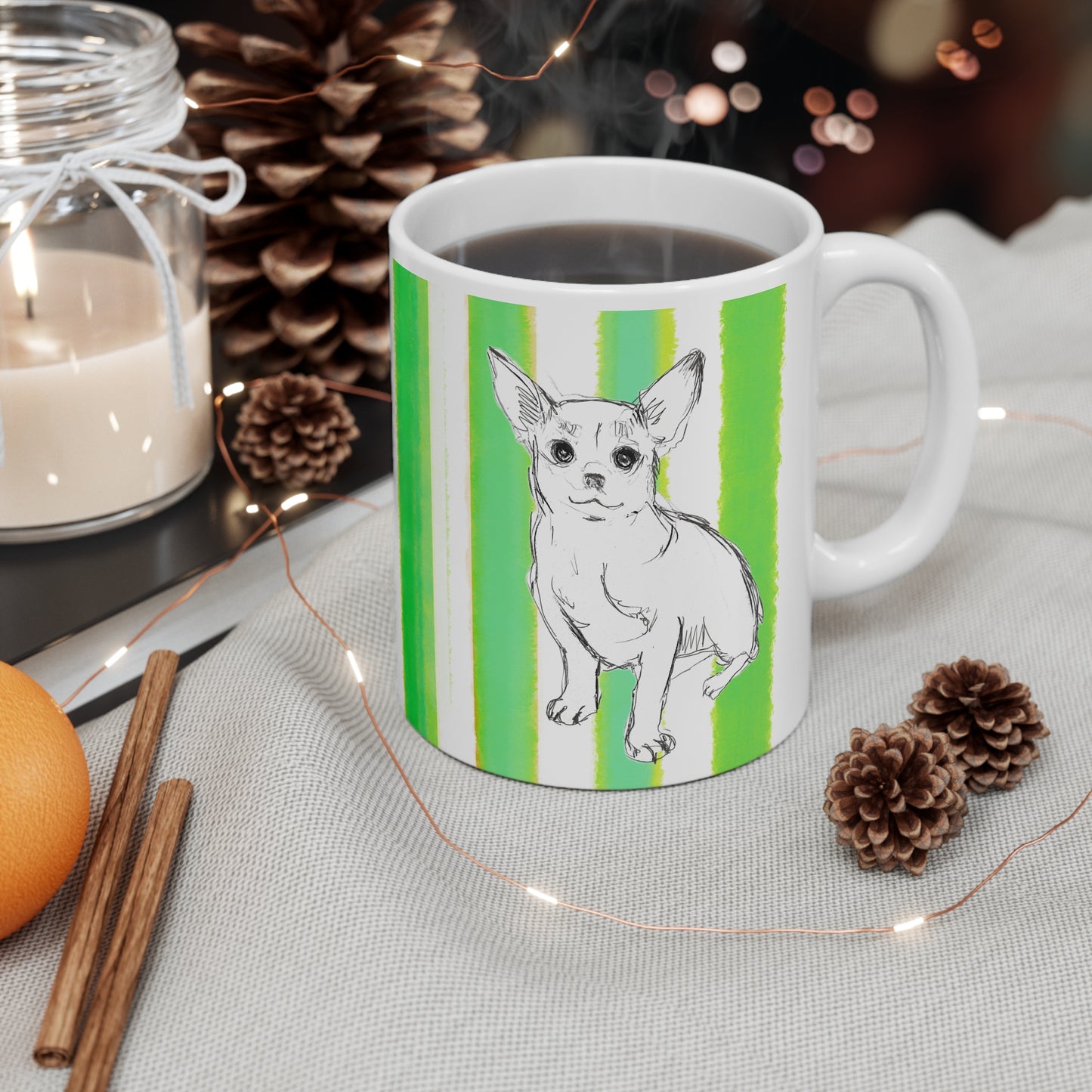 Dogi Fun Ceramic Mug in Dark Green Chihuahuas