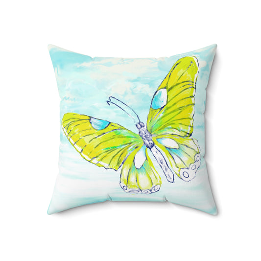 Square Pillow Butterfly Flutter Left facing  Bright Yellow