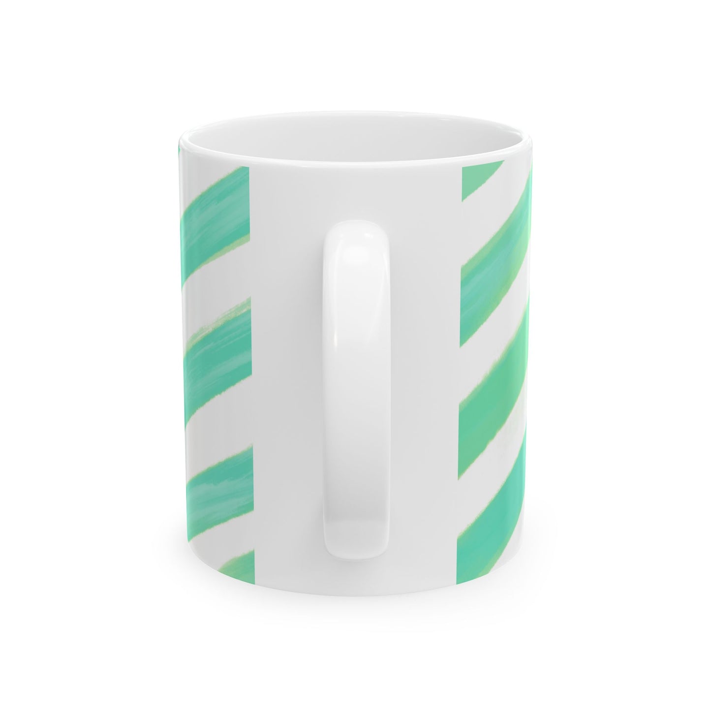 Diagonal Stripe Ceramic Mug in Mint, 11oz