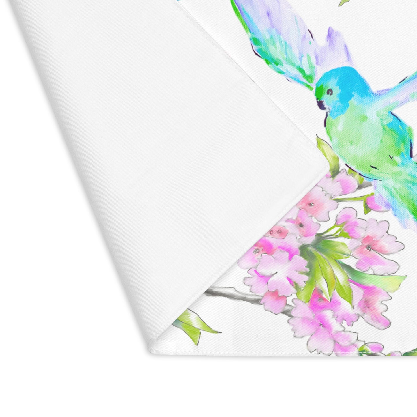 Blossoms & Birds In Aqua Blue Placemat, 1pc (18" × 14"). Cotton. Creamy White Background, #7 Left Side of the Table