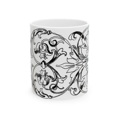 Scrollwork Ceramic Mug Black and White