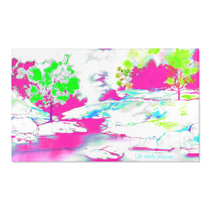 Inspirational Landscapes Indoor Area Rug,  "Life needs Purpose" , Raspberry and Green
