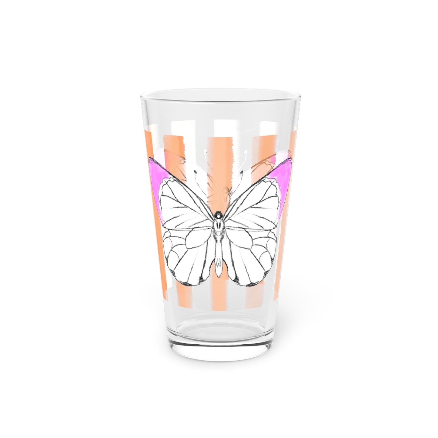Butterfly Chroma Pint Glass in Raspberry with Orange Stripes, 16oz