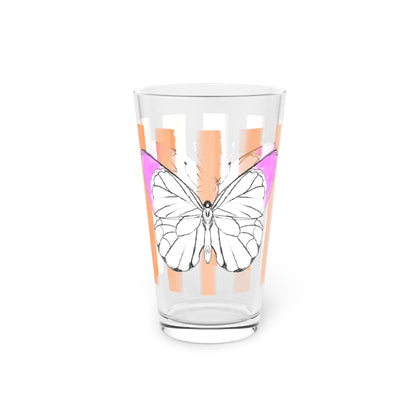 Butterfly Chroma Pint Glass in Raspberry with Orange Stripes, 16oz
