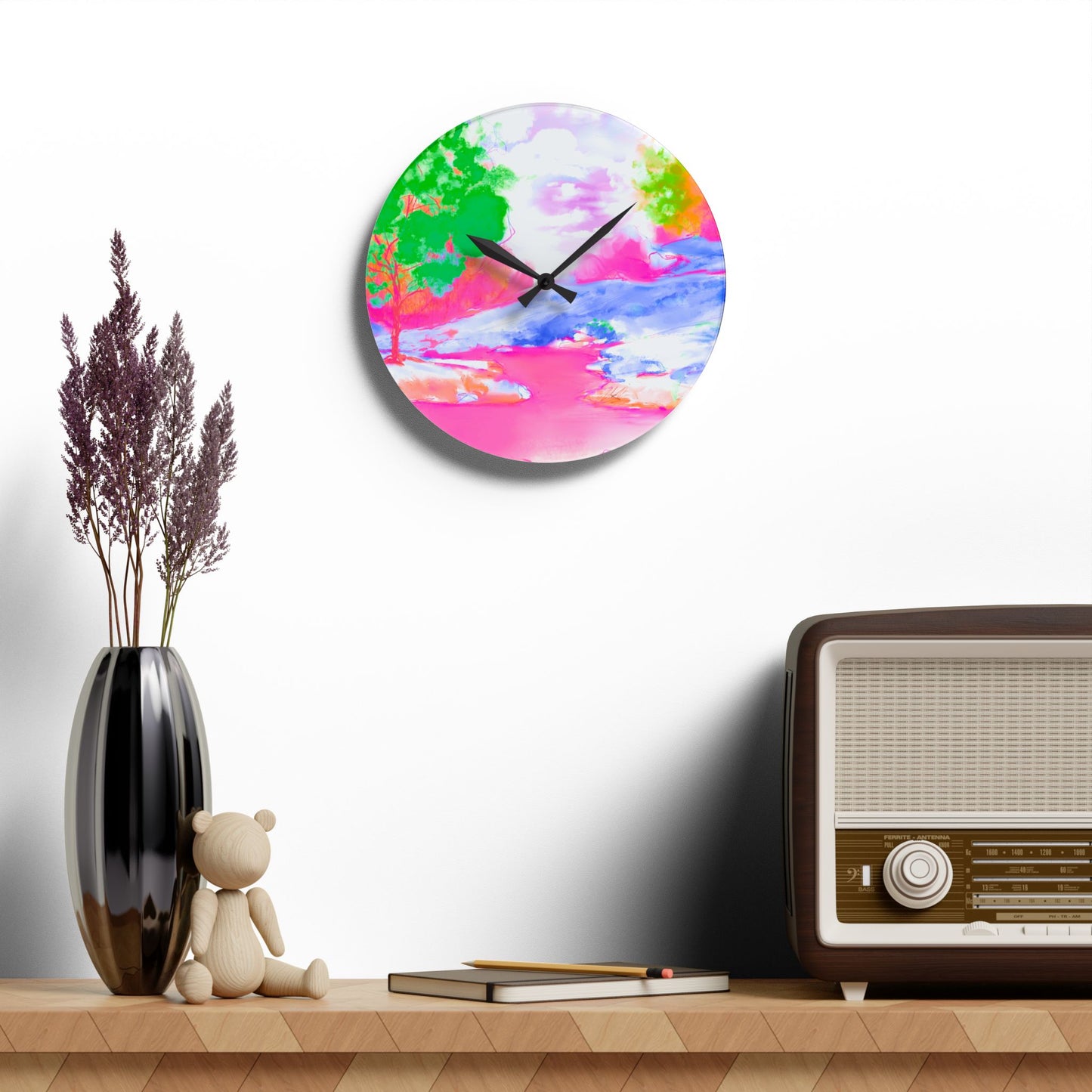 Joyful Landscapes  Wall Clock, Pink  Skies