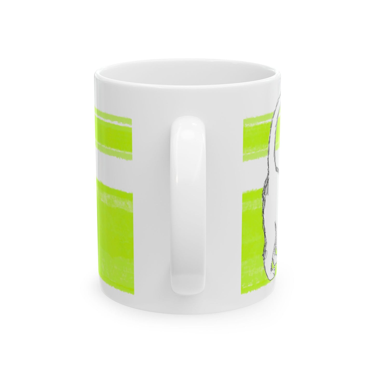 Mega Stripe Kitty Butterfly Flutter Ceramic Mug Lime