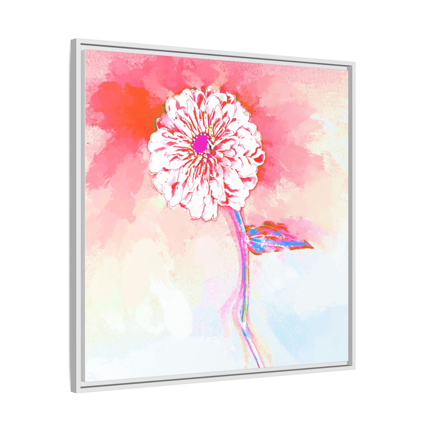 Zinnia Color Splash Matte Canvas Light Red Framed