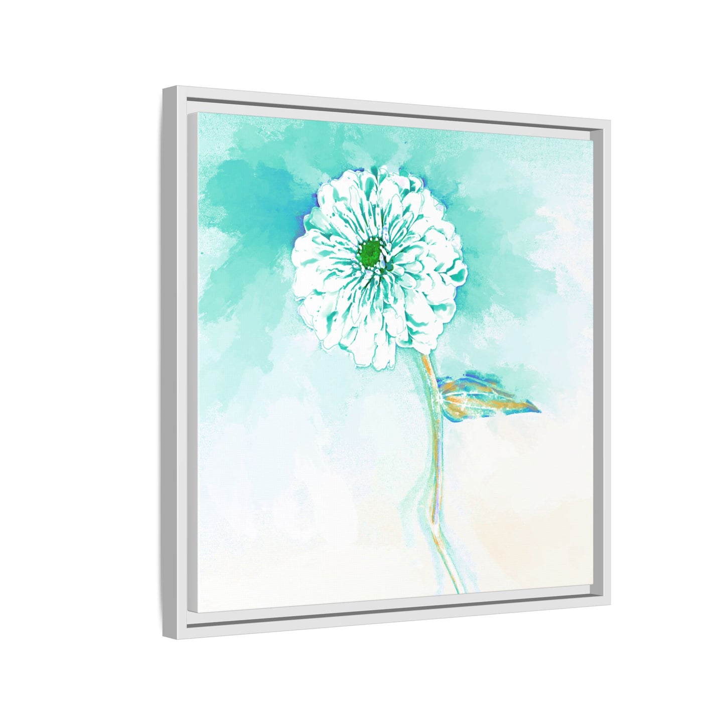 Zinnia Color Splash Matte Canvas Green Aqua Framed
