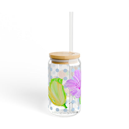 Vibrant Tulips Sipper Glass, 16oz, Lilac, Yellow, Red