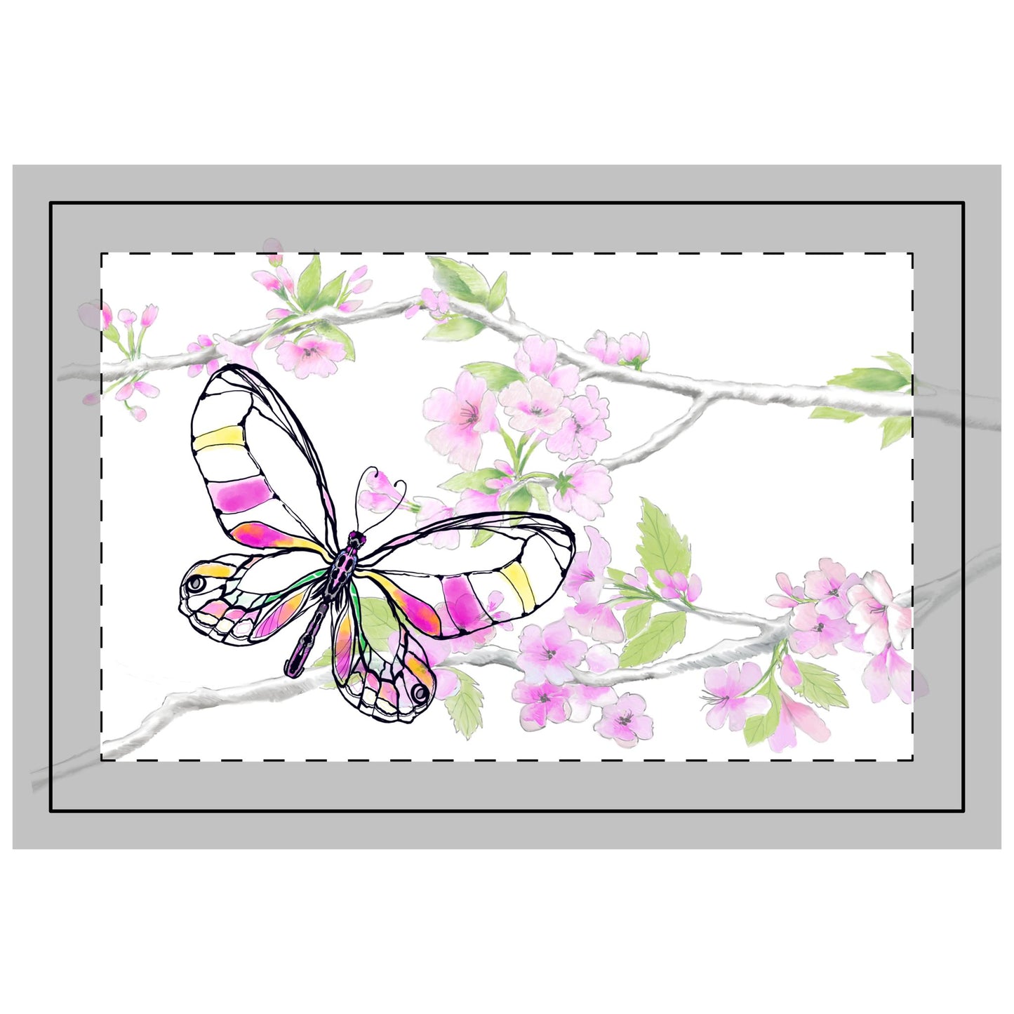 Butterfly Blossom Romp Quilted Placemat, Polyester, pink, fabric Background Bright White #5