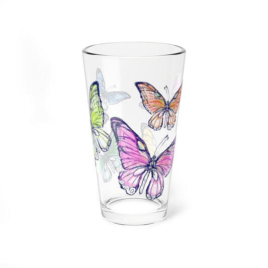 Blossom Whirl Pint Glass, 16oz Largest Butterfly is Pink