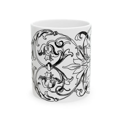 Scrollwork Ceramic Mug Black and White "None can use earth..."