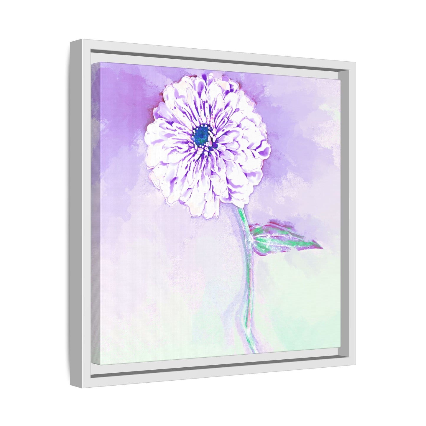 Zinnia Color Splash Matte Canvas Light Purple Framed