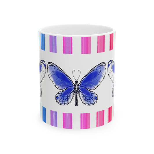Mugs Butterfly Rainbow Stripe Ceramic Mug in Royal Blue