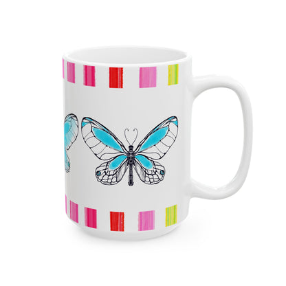 Mugs Butterfly Rainbow Stripe Ceramic Mug in Aqua