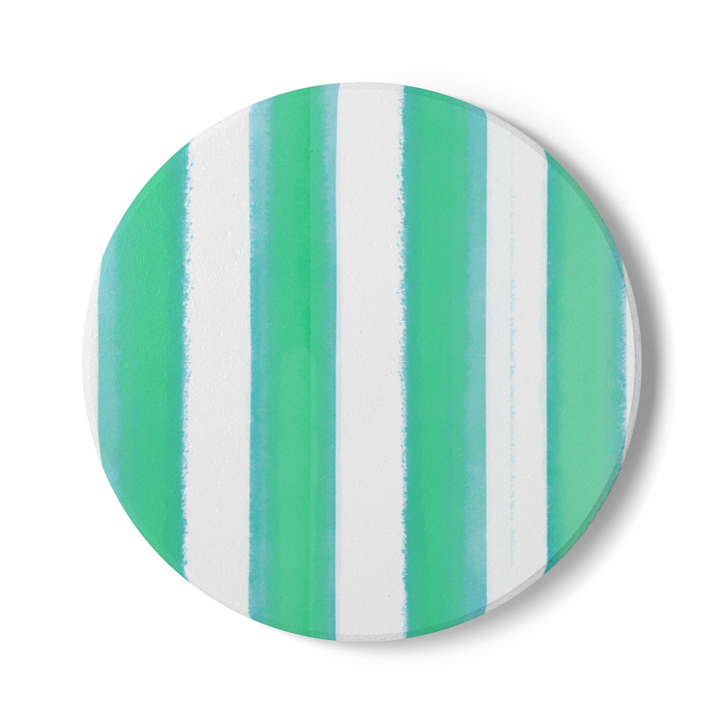 Watercolor Stripes Ceramic Coaster, Blue Green