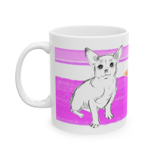 Mega Stripe Dogi Butterfly Flutter Ceramic Mug, (11oz, 15oz),  Purplish Pink Teri