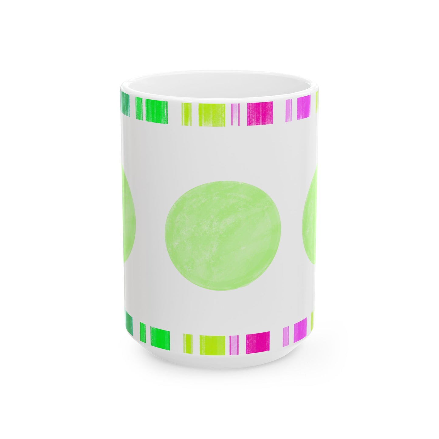 Mega Dot & Stripes Light Green Ceramic Mug, (11oz, 15oz)