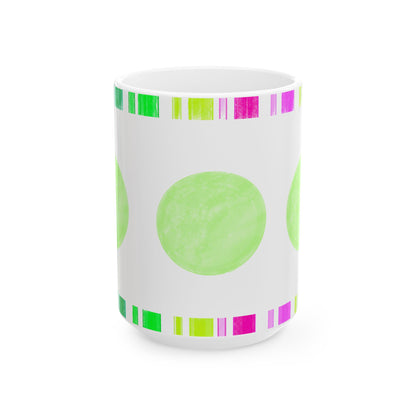 Mega Dot & Stripes Light Green Ceramic Mug, (11oz, 15oz)