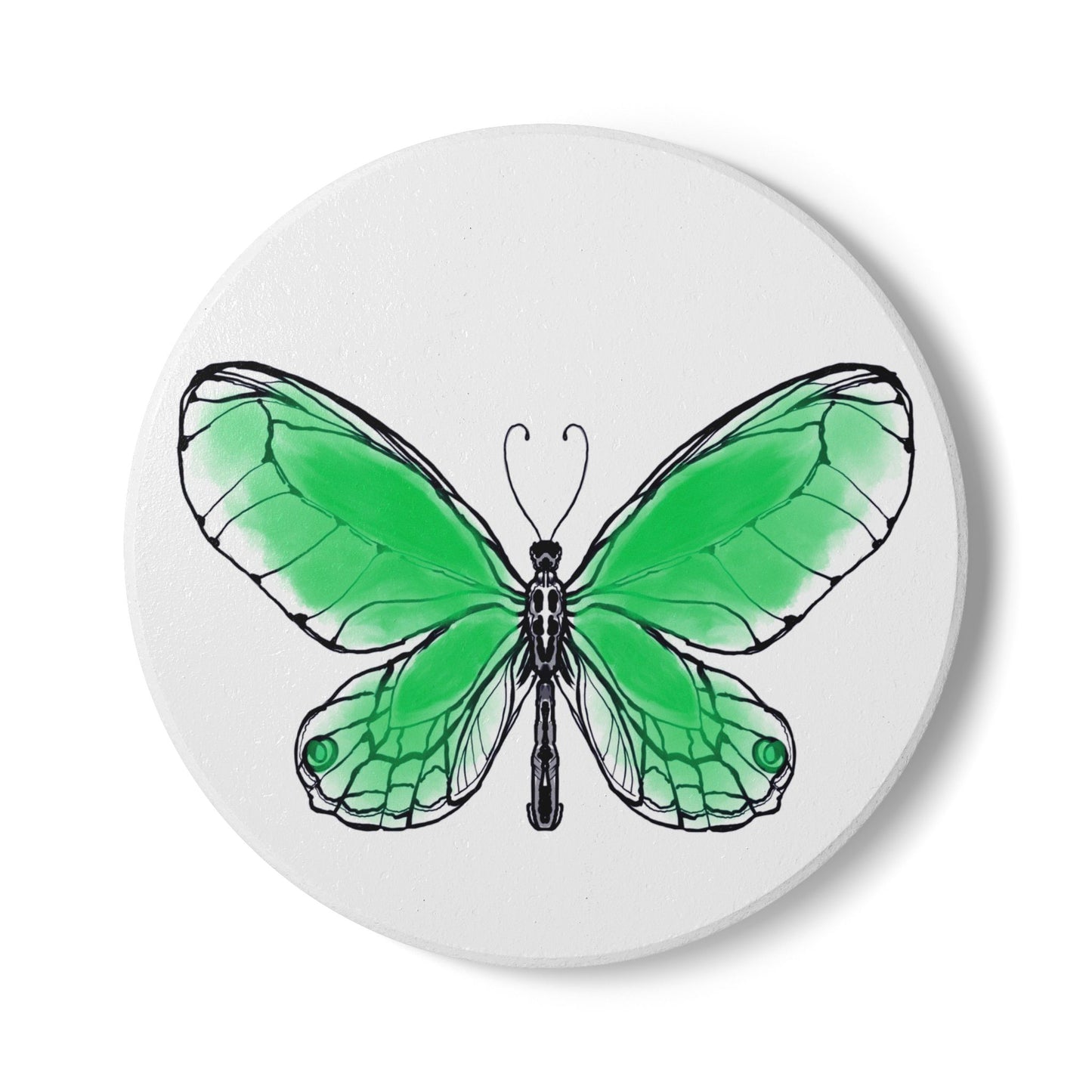 Butterfly Blossom Romp Ceramic Coaster, Blue Green