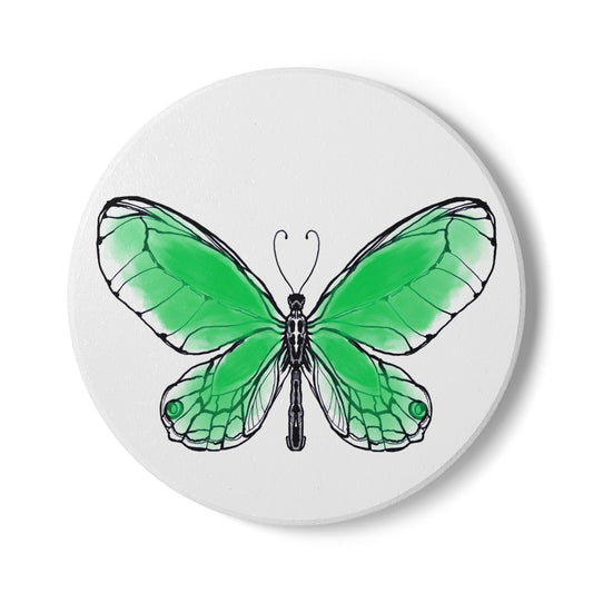 Butterfly Blossom Romp Ceramic Coaster, Blue Green