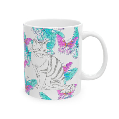 Kitty Flutter Ceramic Mug, Pink/Aqua, (11oz, 15oz)