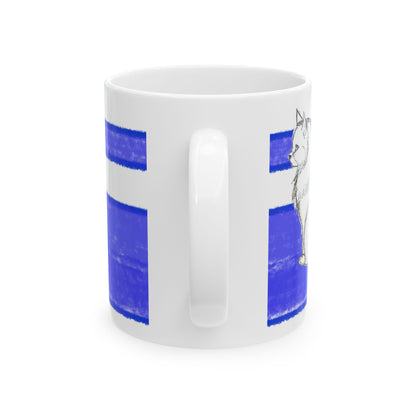 Mega Stripe Kitty Butterfly Flutter Ceramic Mug Ultramarine